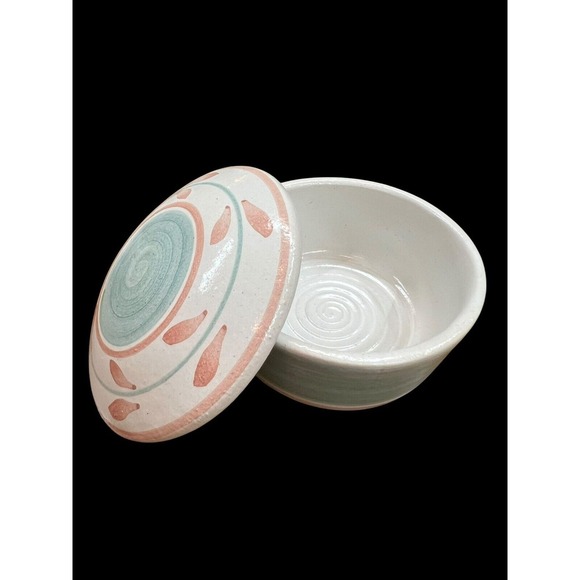 Mahon Made 1987 Stoneware Pottery Candlestick Vase Trinket Box 80s Blue Coral - Picture 2 of 11